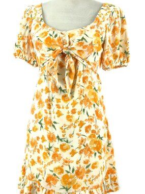 SIENNA SKY Mini DRESS Floral Maxi Size: SMALL Orange & White Summer